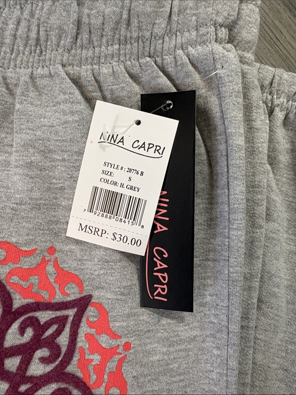 Nina Capri Heather Gray Pants with Coral & Plum Mandala - Picture 2 of 11